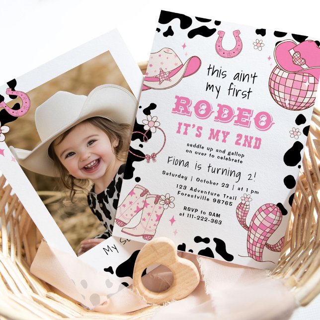 Western cowgirl 2nd Rodeo photo Birthday party Invitation (Creator Uploaded)