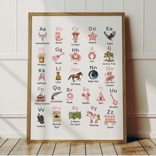 Western Cowgirl Alphabet ABC Poster For Kids Room
