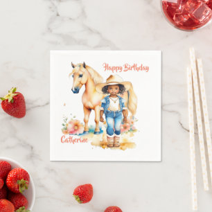 Western Cowgirl and Horse Personalised Birthday Napkin
