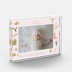 Western Cowgirl Baby Horizontal Photo Keepsake Block