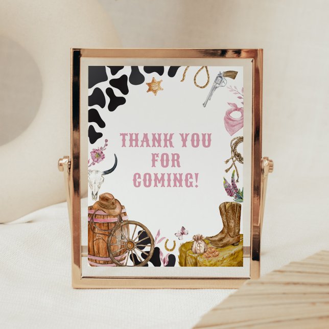 Western Cowgirl Baby Shower Thank you for Coming Poster (Country Cowgirl Rodeo Baby Shower Thank you for Coming Sign)