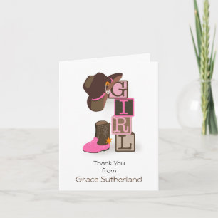 Western Cowgirl Baby Shower Thank You Note Card