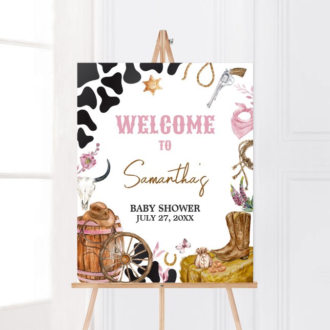 Western Cowgirl Baby Shower Welcome Poster (Country Cowgirl Rodeo Baby Shower Welcome Sign)