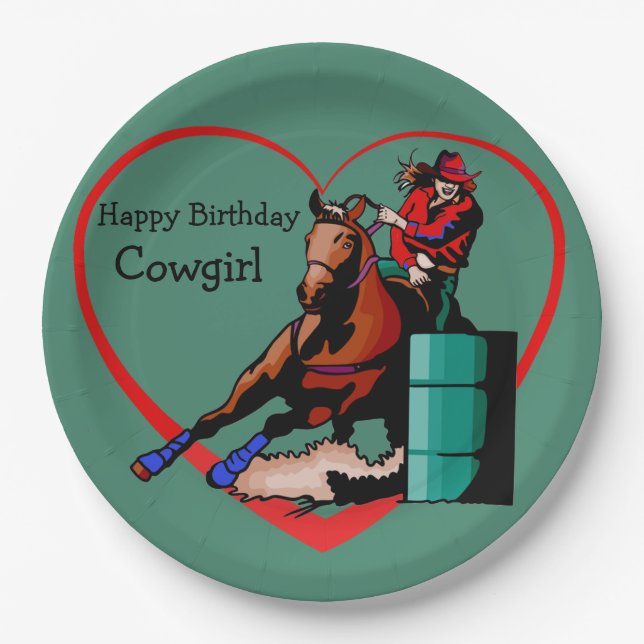 Western Cowgirl Barrel Racer Birthday Party Plate (Front)