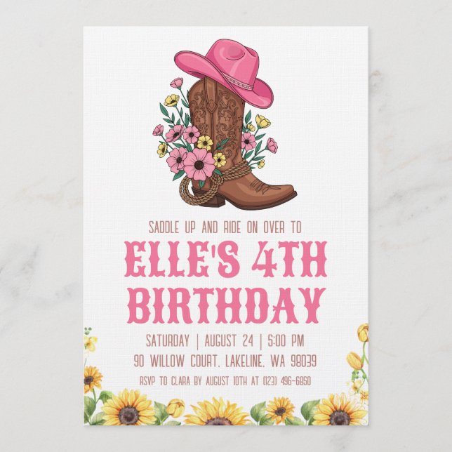 western cowgirl birthday invitations (Front)