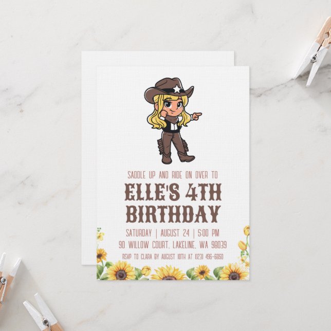 western cowgirl birthday invitations (Front/Back In Situ)