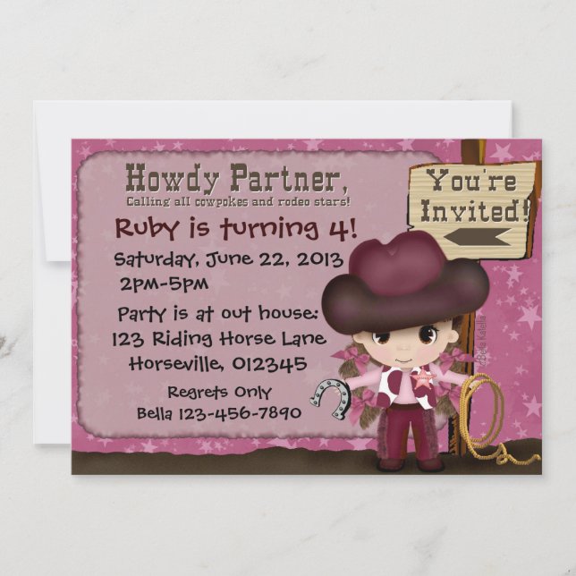 Western Cowgirl Birthday Invites (Front)