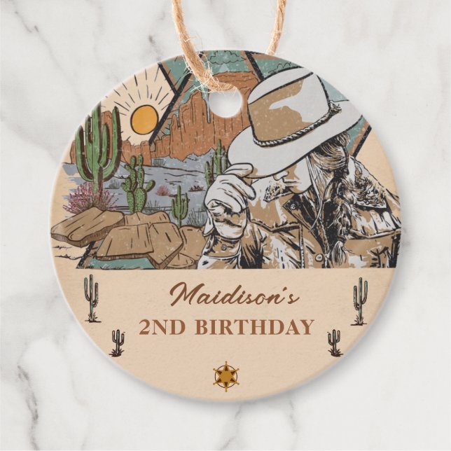 Western Cowgirl Birthday Party Favour Tags (Front)