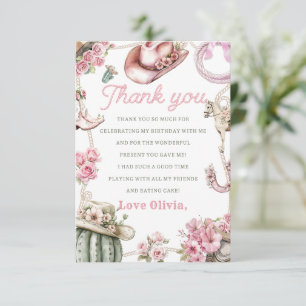 Western Cowgirl Birthday Party Thank You Card