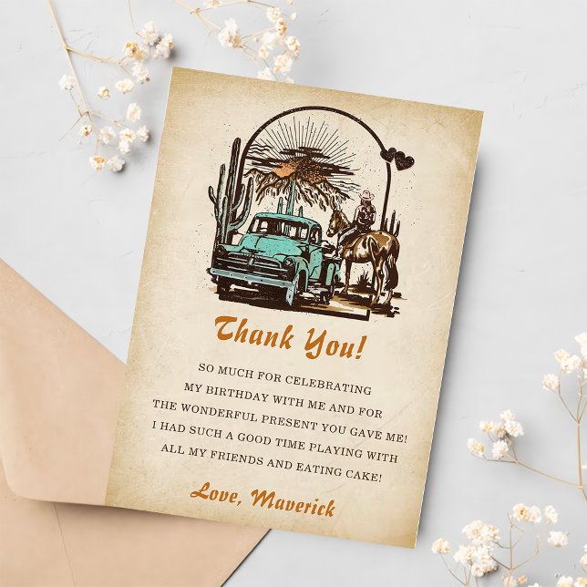 Western Cowgirl Birthday Party Thank You Card (Creator Uploaded)