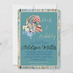 Western Cowgirl Boots and Bubbly Bridal Shower Invitation