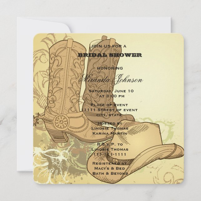 Western Cowgirl Boots Hat Bridal Shower Invitation (Front)