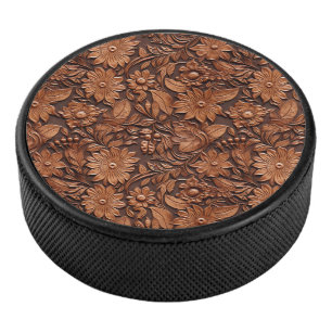 Western Cowgirl Brown Floral Hockey Puck