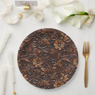 Western Cowgirl Brown Flowers Paper Plate