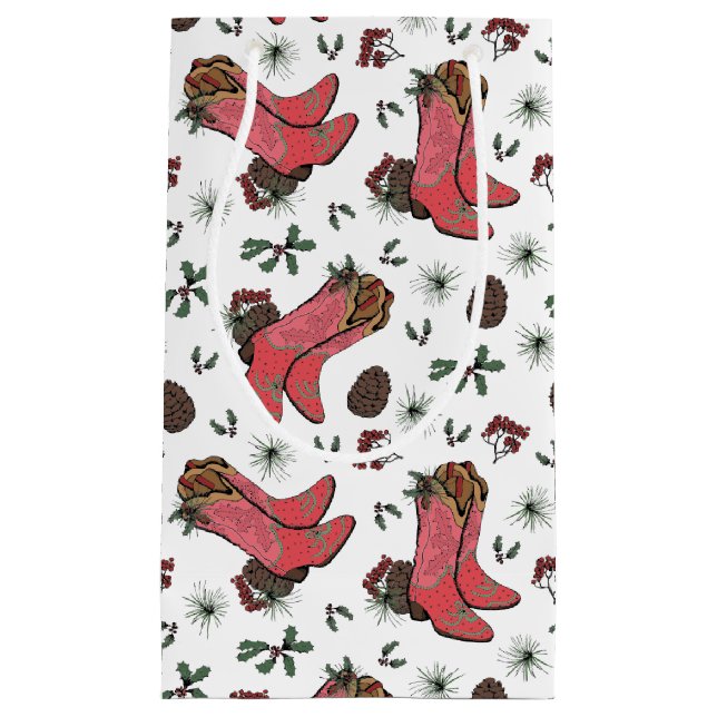 Western Cowgirl Christmas Pink and Green Small Gift Bag (Front)