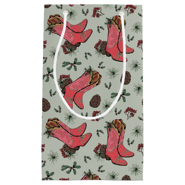 Western Cowgirl Christmas Pink and Green Small Gift Bag (Front)