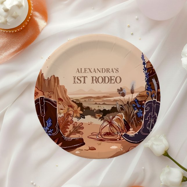 Western Cowgirl Cowboy First Birthday Paper Plate (Creator Uploaded)