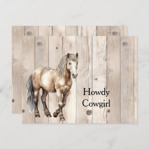 Western Cowgirl Cowboy Horse Faux Wood Postcard