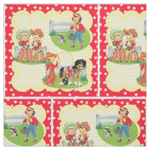 Western Cowgirl Cowboy Kids Horse Fabric