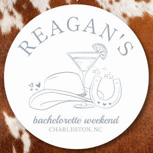 Western Cowgirl Cute Hand Drawn Bachelorette Party Classic Round Sticker