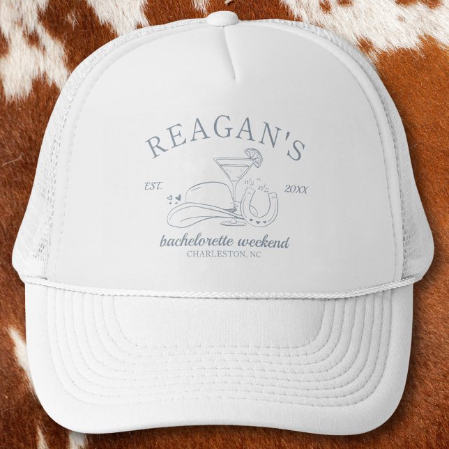 Western Cowgirl Cute Hand Drawn Bachelorette Party Trucker Hat (cowgirl western bachelorette party hat costal cowgirl disco cowgirl girls weekend party favors bride)