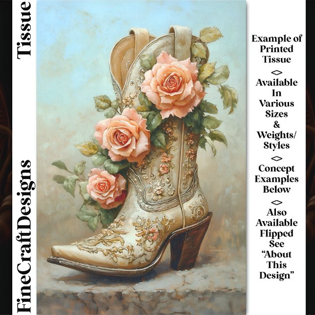 Western Cowgirl Fashion Boot Roses DF9L Decoupage Tissue Paper (Creator Uploaded)