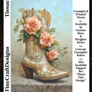 Western Cowgirl Fashion Boot Roses DF9R Decoupage Tissue Paper