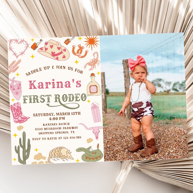 Western Cowgirl First Rodeo 1st Birthday Photo Invitation (Creator Uploaded)