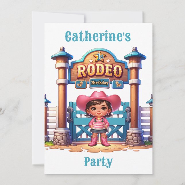Western Cowgirl First Rodeo Birthday Custom Invitation (Front)