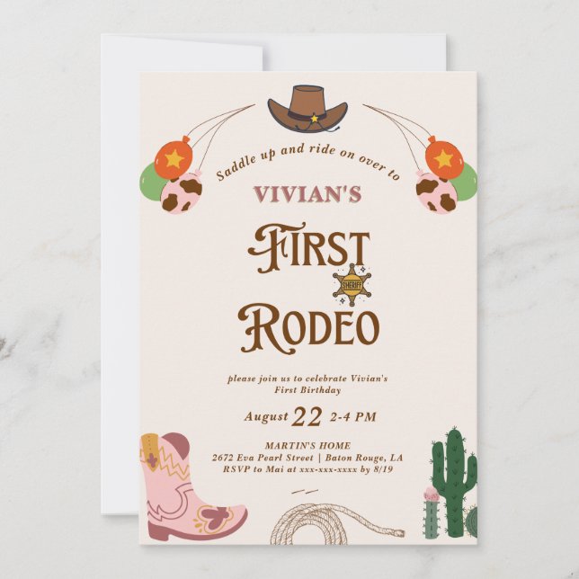 Western Cowgirl First Rodeo Birthday Invitation (Front)