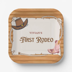 Western Cowgirl First Rodeo Birthday Paper Plate