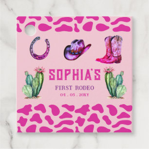 Western Cowgirl First Rodeo Pink Girls Birthday Favour Tags