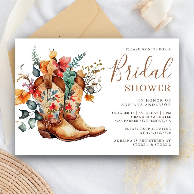 Western Cowgirl Floral Boots Bridal Shower Invitation (Creator Uploaded)