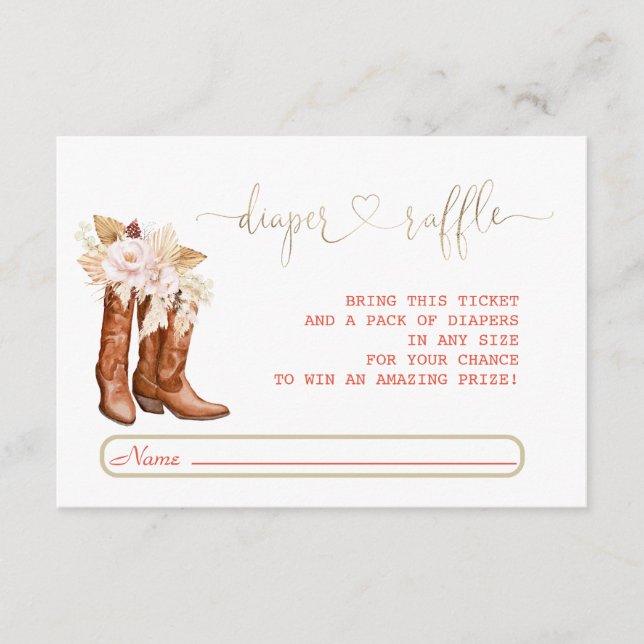 Western Cowgirl Floral Boots Diaper Raffle Enclosure Card (Front)