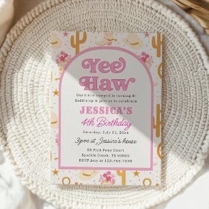Western Cowgirl Fourth Rodeo 4th Birthday Party Invitation