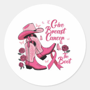 Western Cowgirl Give Breast Cancer The Boot Awaren Classic Round Sticker