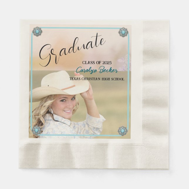 Western Cowgirl Graduation Photo Paper Napkin (Front)