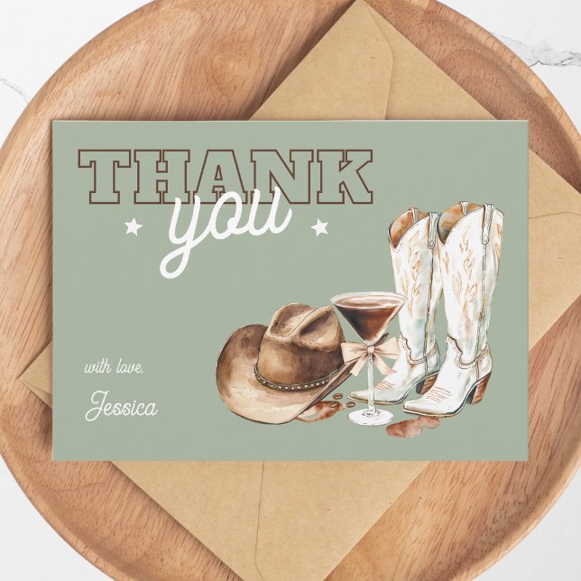 Western Cowgirl Green Dirty Thirty 30th Birthday Thank You Card (Western Cowgirl Green Dirty Thirty 30th Birthday Thank You Card)