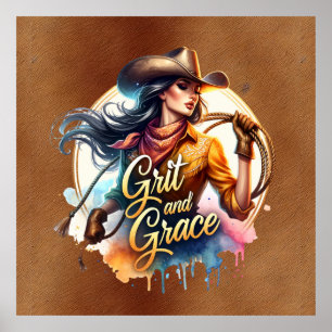 Western cowgirl grit grace poster