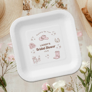 Western Cowgirl Hand Drawn Bridal Shower Paper Plate