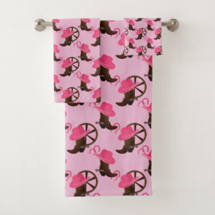 Western Cowgirl Hat and Boots Bath Towel Set