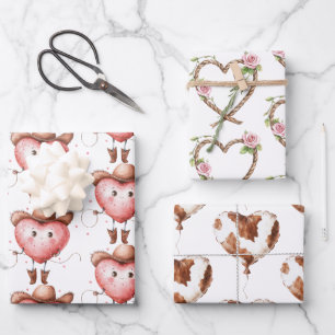 Western Cowgirl Heart Cowboy Hat Birthday  Wrapping Paper Sheet