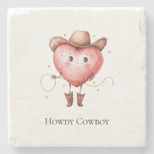 Western Cowgirl Heart with Cowboy Hat Birthday Stone Coaster