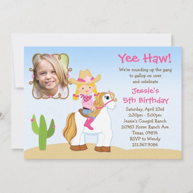 Western Cowgirl Horse Birthday Party Invitation (Front)