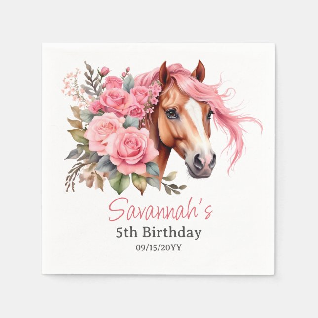 Western Cowgirl Horse Birthday Party Napkin (Front)