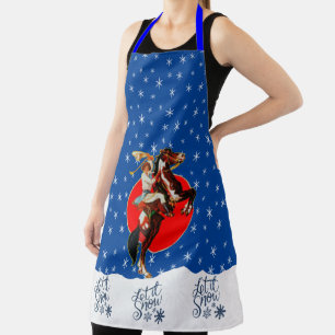 Western Cowgirl Horse Rearing Winter Christmas Apron