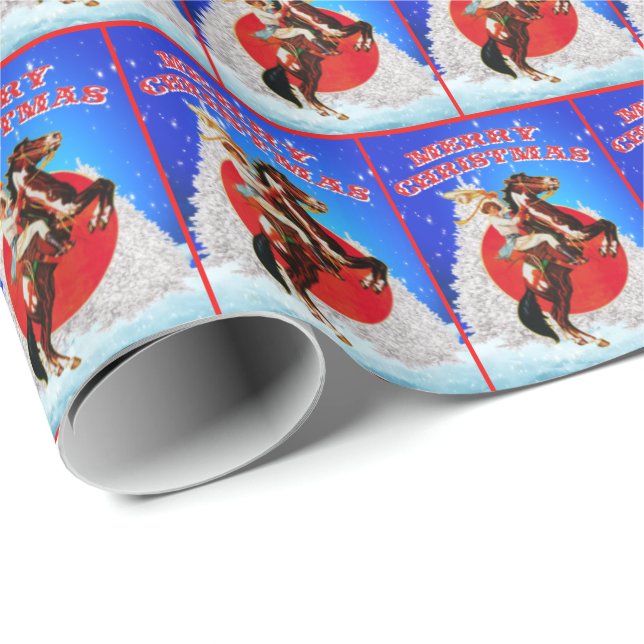 Western Cowgirl Horse Winter Scene Merry Christmas Wrapping Paper (Roll Corner)