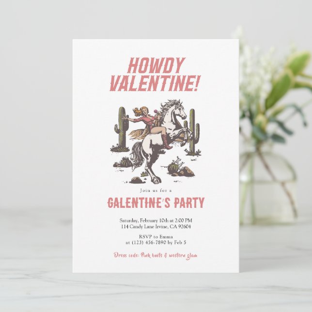 Western Cowgirl Howdy Valentine Galentine’s Invitation (Standing Front)