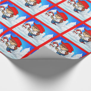 Western Cowgirl Kid On Stick Horse Winter Scene Wrapping Paper