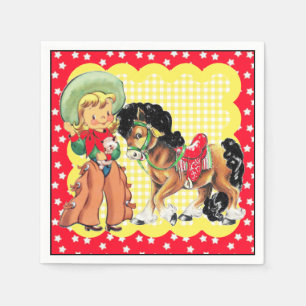 Western Cowgirl Kid With Horse  Party Napkin